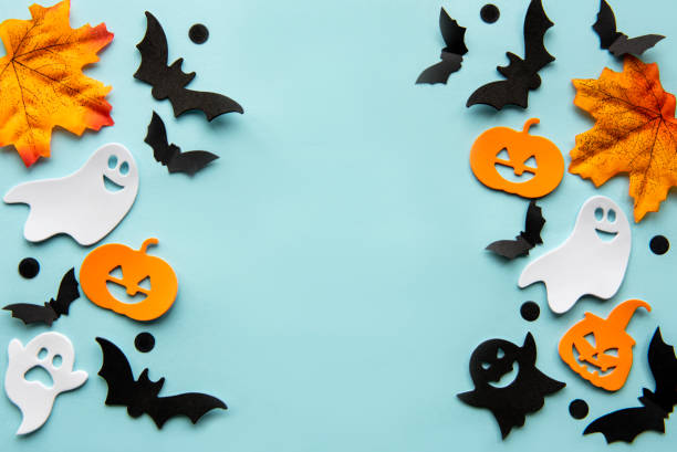 istock Collection of Halloween party objects forming a frame 1339218106