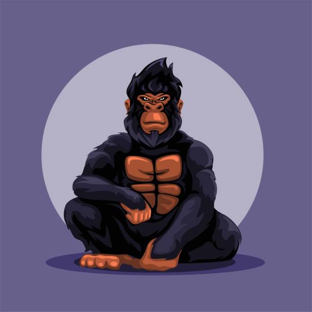 Gorilla monkey sit pose mascot character illustration vector Gorilla monkey sit pose mascot character illustration vector serious monkey stock illustrations