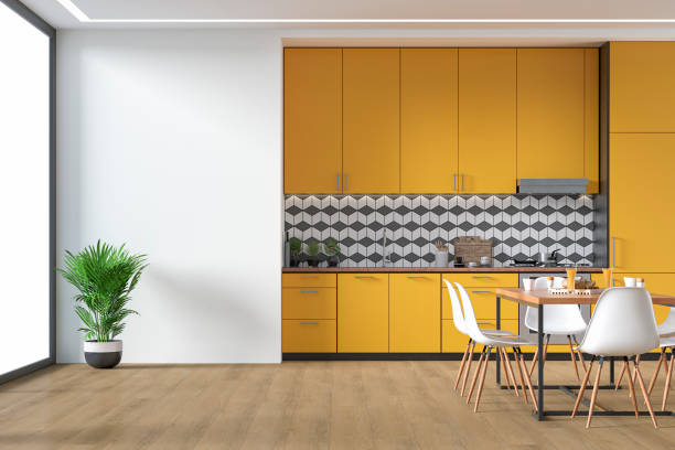 istock Modern kitchen and dining room 70's retro style 1339220484