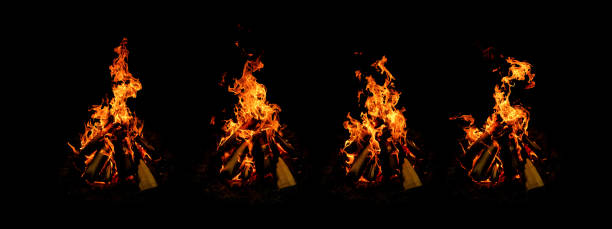 Set of bonfire isolated on black background