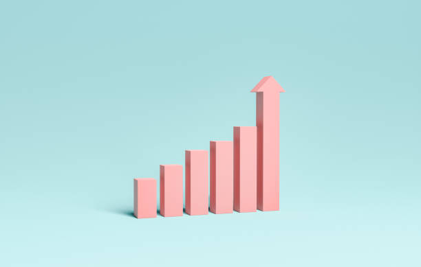 minimal rising bar chart rising bar chart. minimalistic concept of profit growth and success. 3d rendering bar graph with arrow stock pictures, royalty-free photos & images