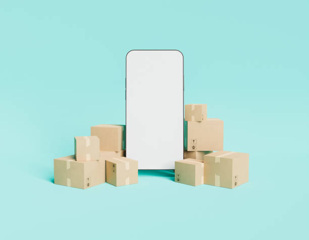 istock cell phone mockup with delivery packages 1339225397