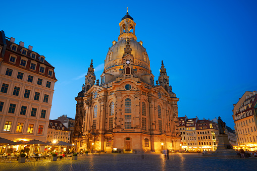 Dresden sunset Frauenkirche Lutheran church in Saxony of Germany