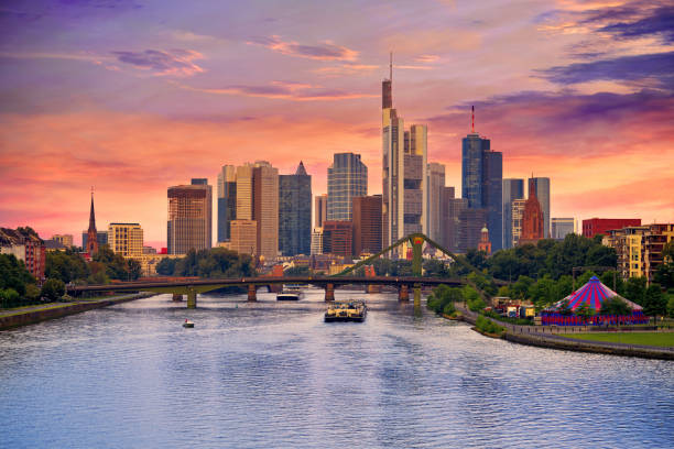 istock Frankfurt skyline at sunset in Germany 1339229532