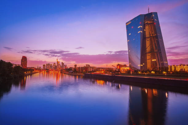istock Frankfurt skyline at sunset in Germany 1339229815