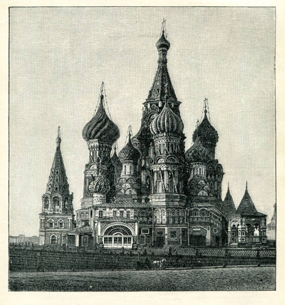 basilius-kathedrale in moskau russland 1898 - russische kultur stock-grafiken, -clipart, -cartoons und -symbole