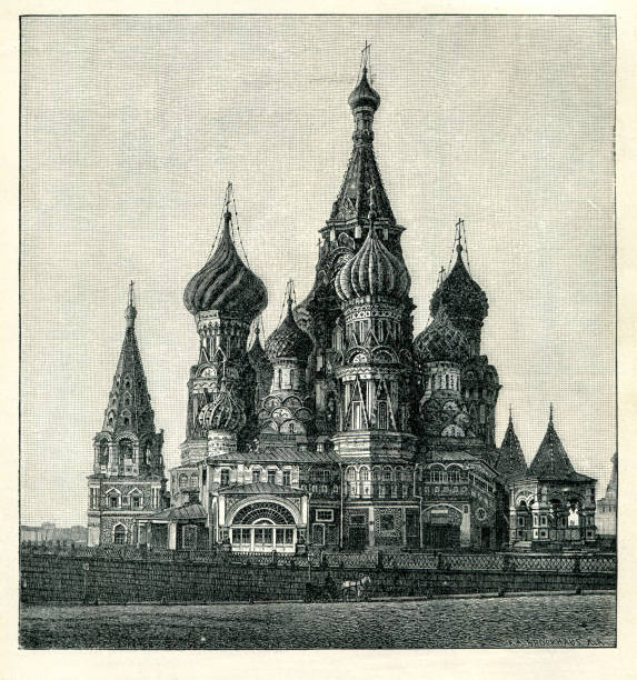 ilustraciones, imágenes clip art, dibujos animados e iconos de stock de catedral de san basilio en moscú rusia 1898 - cultura rusa