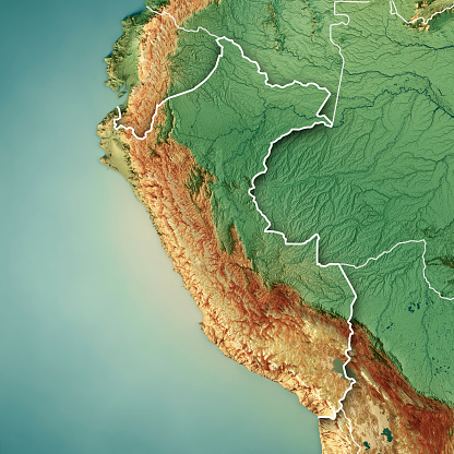 3D Render of a Topographic Map of Peru. Version with Country Boundaries.\nAll source data is in the public domain.\nColor texture: Made with Natural Earth. \nhttp://www.naturalearthdata.com/downloads/10m-raster-data/10m-cross-blend-hypso/\nRelief texture: SRTM data courtesy of NASA JPL (2020). URL of source image: \nhttps://e4ftl01.cr.usgs.gov//DP133/SRTM/SRTMGL3.003/2000.02.11\nWater texture: SRTM Water Body SWDB:\nhttps://dds.cr.usgs.gov/srtm/version2_1/SWBD/\nBoundaries Level 0: Humanitarian Information Unit HIU, U.S. Department of State (database: LSIB)\nhttp://geonode.state.gov/layers/geonode%3ALSIB7a_Gen