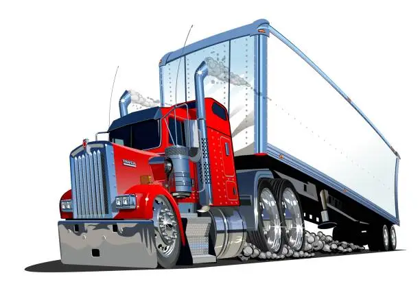 Vector illustration of Cartoon cargo semi truck isolated on white background