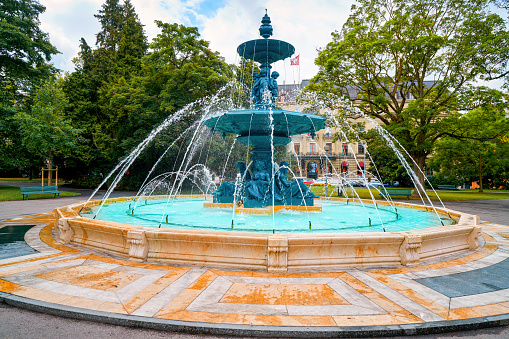 English garden fountain in Geneve Geneva Switzerland Swiss