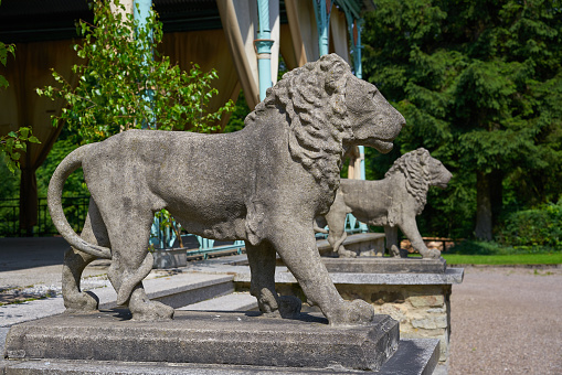 Lion statues detail in Josepskreuz Joshep Cross at Stolberg Harz of Germany