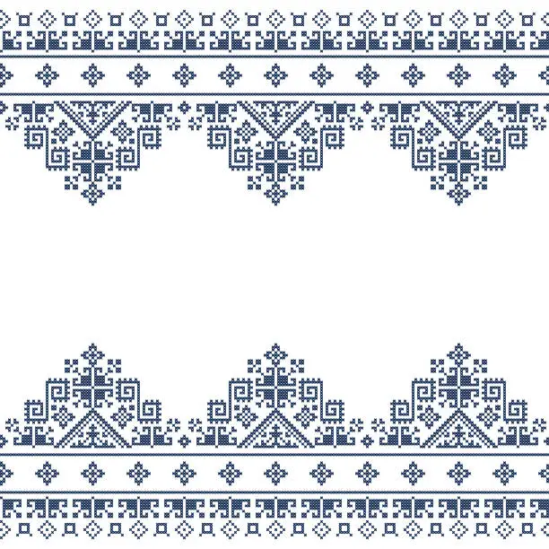 Vector illustration of Zmijajne tradtional cross stitch vector greeting card or seamless textile pattern design, Bosnia and Herzegovina folk art