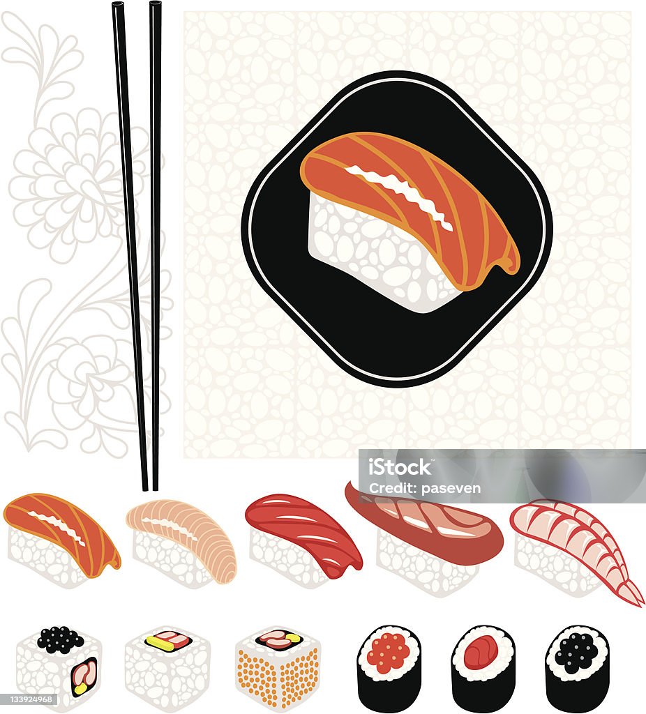 Japanese food Japanese food is sushi set with ornament Animal Markings stock vector