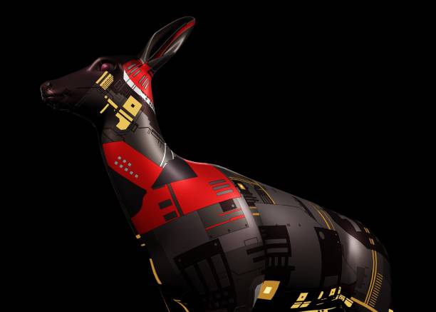 istock 3d rendering illustration of a robotic science fiction deer with glow in a black background 1339250943