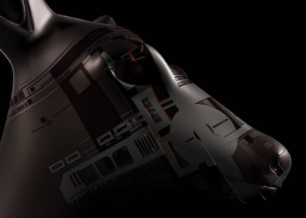3d rendering illustration of a robotic science fiction deer with glow in a black background