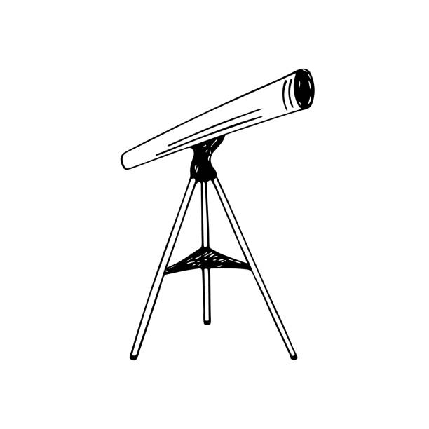 handgezeichnetes teleskop zur untersuchung der bewegungen von planeten und sternen über den himmel. doodle-stil, einfache minimalistische zeichnung. - panamint range stock-grafiken, -clipart, -cartoons und -symbole