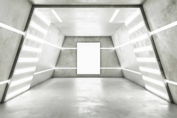 istock Abstract futuristic space ship interior in light colors with empty white mock up poster. 3D Rendering. 1339254760