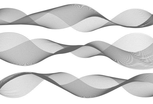 wellenförmige graue wellen, frequenzliche schallwellen, isolierte wirbel auf weißem hintergrund. vektor-illustration - flowing water water air wave stock-grafiken, -clipart, -cartoons und -symbole