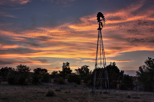 A windmill at sunset near Alpine Texas