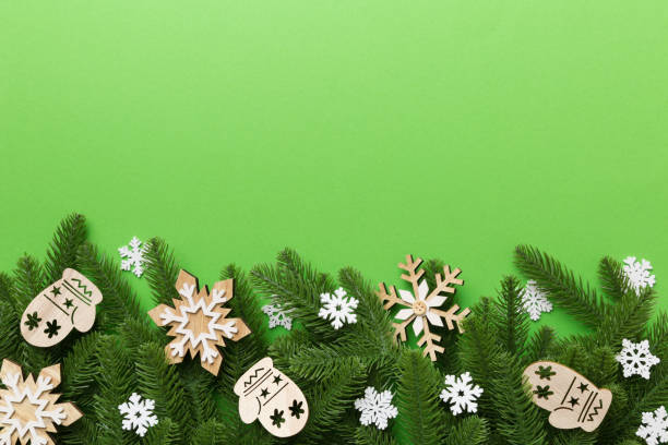 istock Christmas background with fir branches and Christmas decor. Top view, copy space for text 1339256476