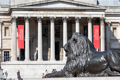 London, United Kingdom - Sep 7, 2021: Trafalgar Square with National Gallery, London, England.