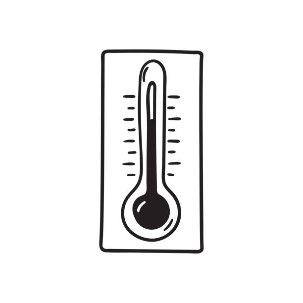 Vector icon thermometer Vector icon of a meteorological thermometer in doodle style for measuring air temperature. Isolated hand drawn illustration. cartoon thermometer stock illustrations