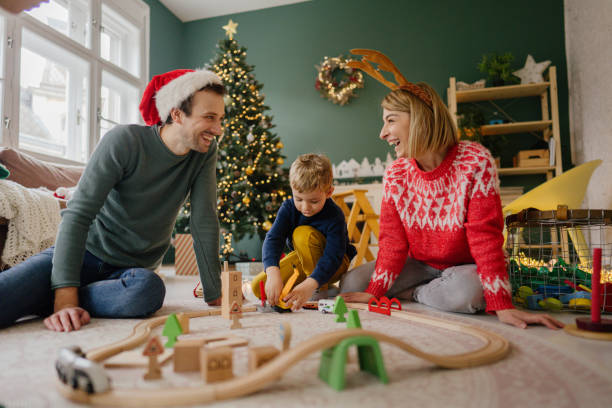 istock Little boy 's playing with his Christmas present 1339258666