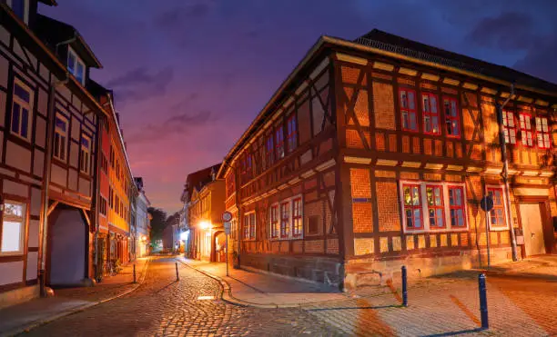 Nordhausen city facades at sunset in Thuringia Germany