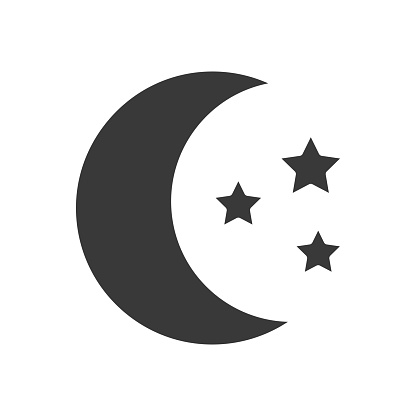Moon with stars icon. Moonlight black silhouette symbol. Vector isolated on white