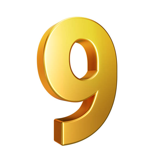 istock Number 9, Alphabet. Golden 3d number isolated on a white background with Clipping Path. 3d illustration. 1339264546
