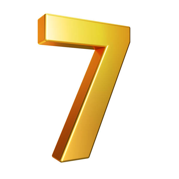 istock Number 7, Alphabet. Golden 3d number isolated on a white background with Clipping Path. 3d illustration. 1339264567