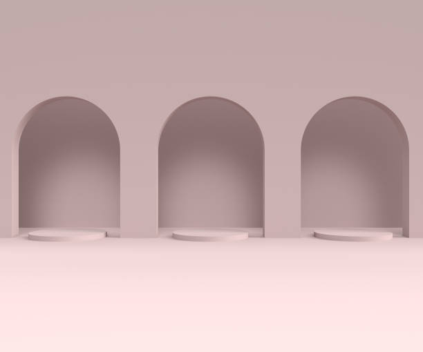 istock Scene with minimal background, arch with a podium, 3d rendering 1339266390