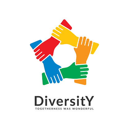 diversity and togetherness symbol. people network together pentagon hands