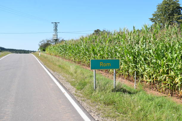 istock village sign of Rom at a corn field 1339268906