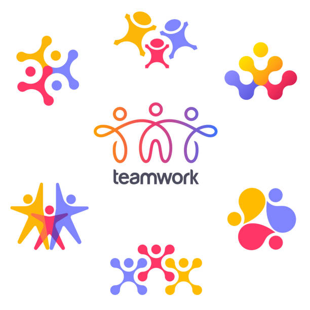 satz der vektorentwurfsvorlage. teamwork abstrakte icons. - sportmannschaft stock-grafiken, -clipart, -cartoons und -symbole