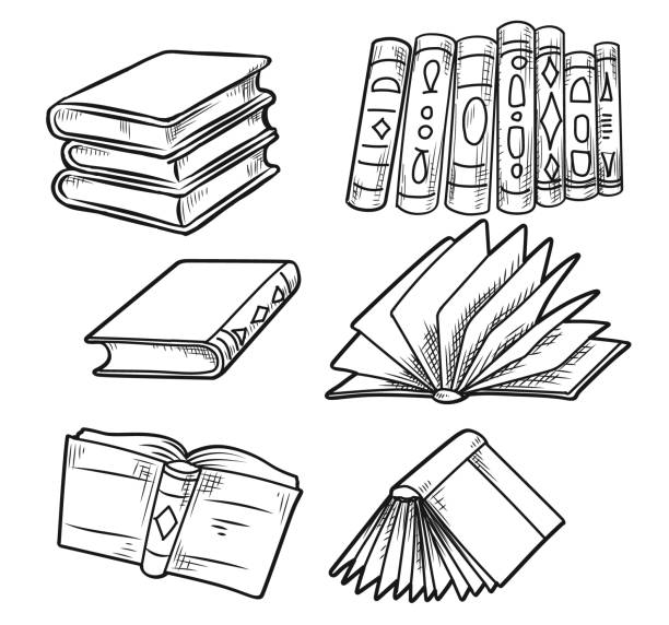 ilustrações, clipart, desenhos animados e ícones de conjunto de doodle de livros vintage - old book illustrations