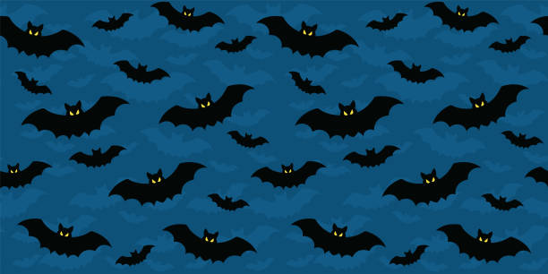 Blue seamless bat background for halloween Blue seamless bat background for halloween banner illustration background of the batman stock illustrations