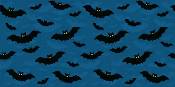 Vector illustration of Blue seamless bat background for halloween