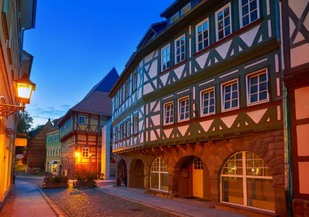 Nordhausen city facades at sunset in Thuringia Germany