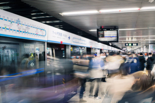Beijing Subway rush hour stock photo
