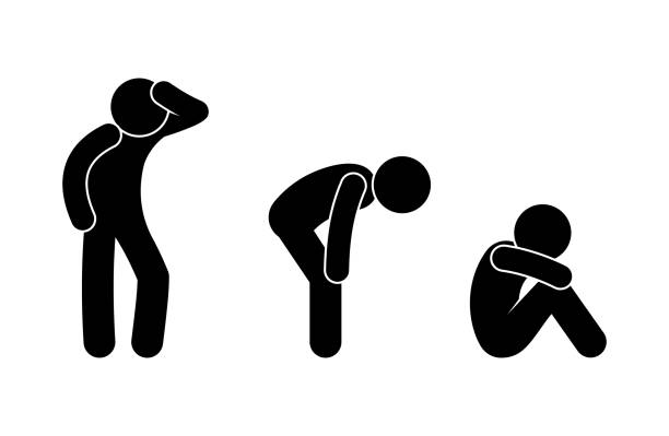 ilustraciones, imágenes clip art, dibujos animados e iconos de stock de personas descansando, poses de hombre cansado, figura de palo silueta humana, icono - agotamiento-mental