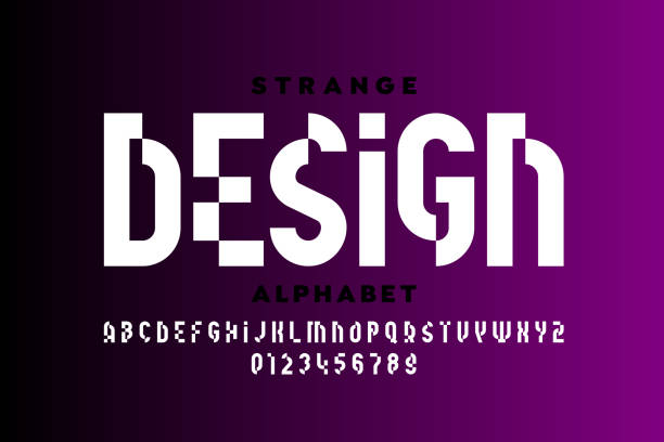 Modern style font Strange modern style font design, alphabet letters and numbers vector illustration crazy logo stock illustrations