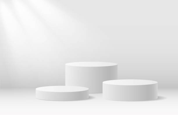 円形の表彰台、3d製品はモックアップの背景を表示します。プラットフォーム、勝者台座ベクトルイラストを持つ現実的な最小限の製品シーン - 表彰台点のイラスト素材／クリップアート素材／マンガ素材／アイコン素材
