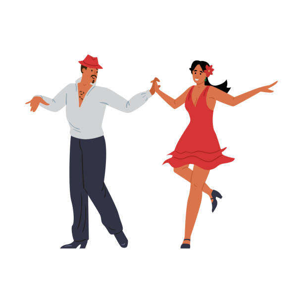 ilustraciones, imágenes clip art, dibujos animados e iconos de stock de las personas que bailan salsa o bachata bailan planos de ilustración vectorial aislada. - samba dancing