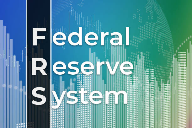 그래프, 차트, 기둥, 기둥, 막대, 숫자에서 파란색과 녹색 금융 배경에 frs (연방 준비 제도)의 행동. 추세 위아래로, 플랫. 3d 일러스트레이션 - federal reserve stock illustrations