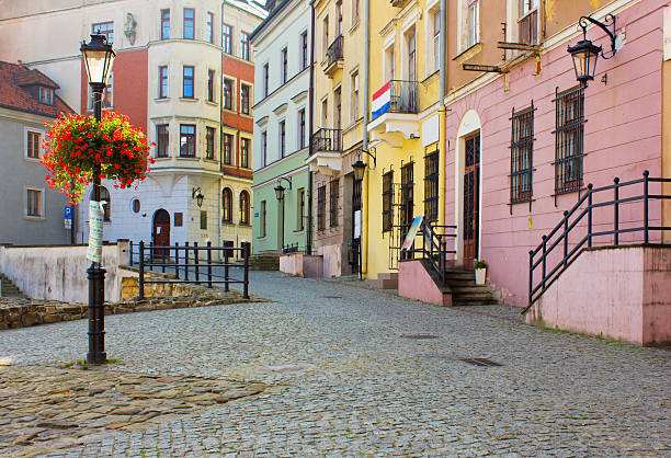 colorful old town small street, Lublin, Poland