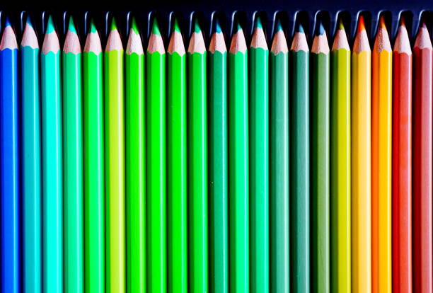 istock Pencils lined up in a row background 1339291307