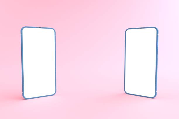 istock 3D rendering of mockup blue Smartphone white screen on pink floor, Blue Mobile phone tilted and lay down on the ground. Smartphone white screen can be used for advertising,Isolated on pink background. 1339292928