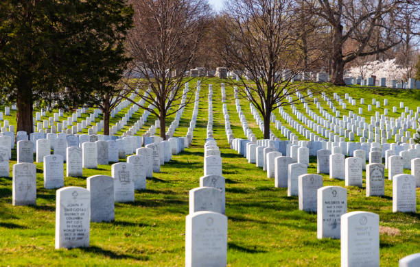 A picture of the tombstones at the Arlington National Cemetery.