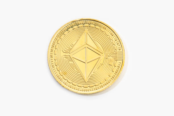 Ethereum coin cryptocurrency isolated on white background stock photo
